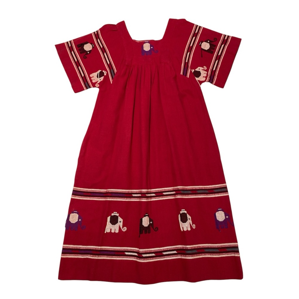 VTG Women’s XL Embroidered 100% Cotton Tent Dress Lounge‎ Elephants Boho